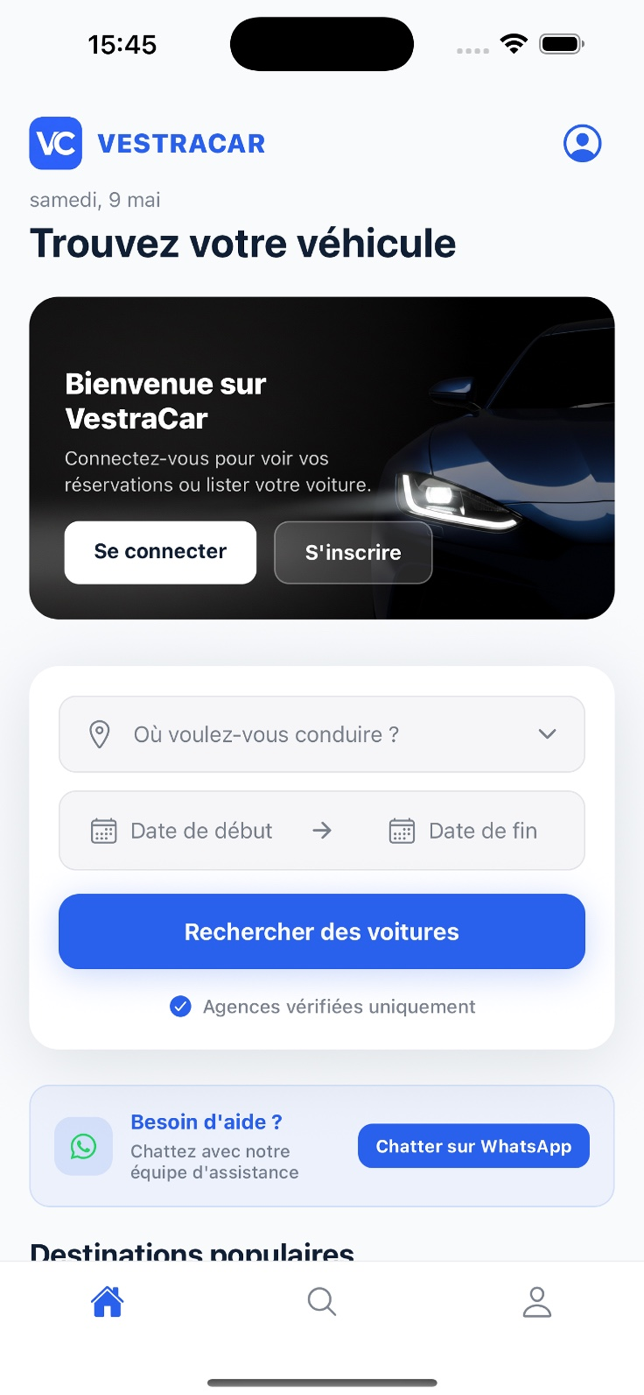 Écran principal Vestracar